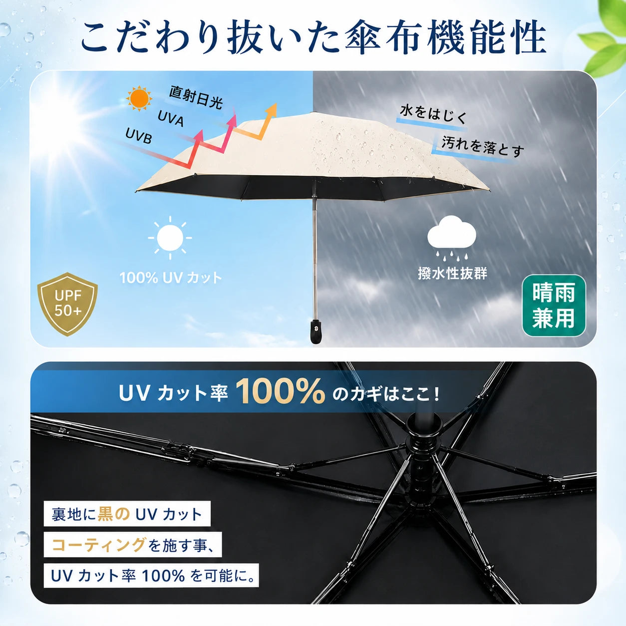 シンプル 日傘 折りたたみ 完全 遮光 晴雨 兼用